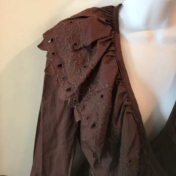 BLOUSE Made in France - brown ruffle wrap blouse Excellent condition! - Picture 5 of 8